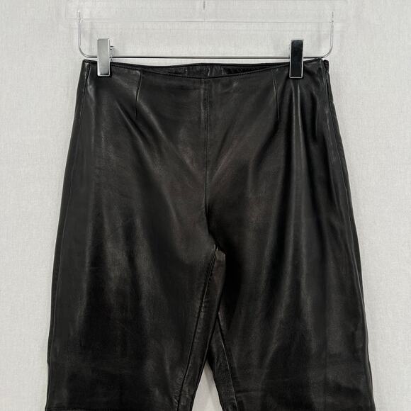 HUGO BUSCATI Vintage Leather Pants Womens 2P Black Straight Leg Mid Rise - Picture 3 of 13